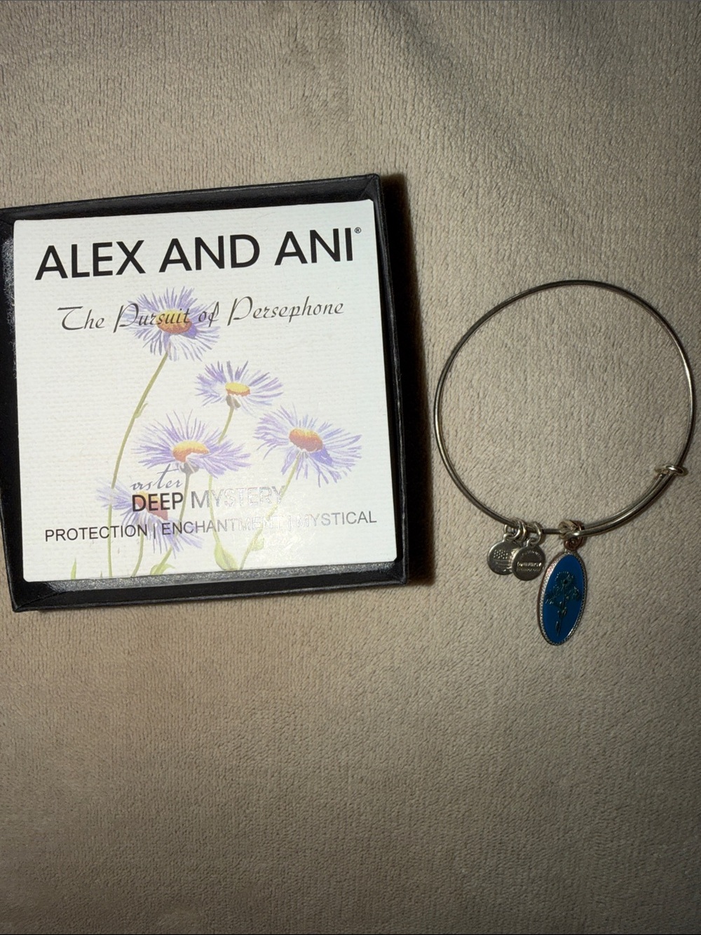Alex and Ani Silver Bangle with Blue Persephone Charm